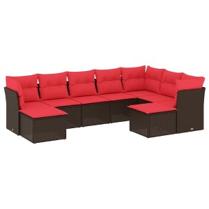 vidaXL 9 Piece Patio Sofa Set with Cushions Brown Poly Rattan - 1 of 4