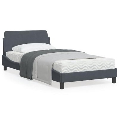 vidaXL Dark Gray Single Bed Frame-Velvet Upholstered with Headboard