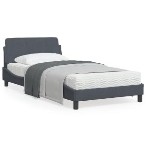 vidaXL Dark Gray Single Bed Frame-Velvet Upholstered with Headboard - 1 of 4