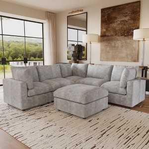 Cloud Couch Modular Sectional Sofa,100.5" V Shaped Couch, Convertible Wide Seater With Ottoman, 6 Seater For Living Room Set - 1 of 4