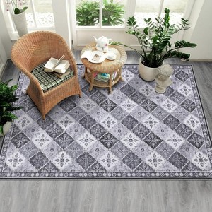 Washable Area Rug for Living Room, Soft Low Pile Farmhouse Boho Carpet, Non Slip Indoor Floor Rug for Bedroom Kitchen Dining - 1 of 4