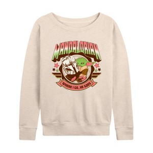 Women's - Star Wars - The Mandalorian Mando Collegiate Lightweight French Terry Wide Neck Long Sleeve Graphic Shirt - 1 of 4