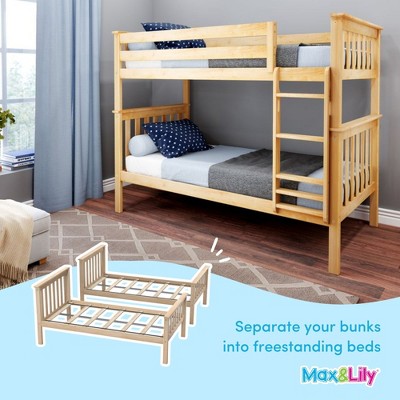 Natural Pine Twin Over Twin Bunk Bed with Storage