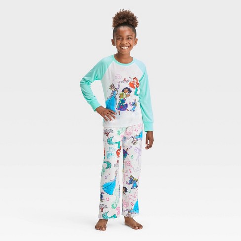 Girls Disney 100 2pc Long Sleeve Fleece Pajama Set White light