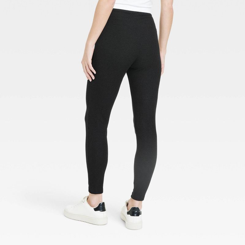 Women's Ribbed Knit Drawstring Leggings - A New Day™ Black, 2 of 3