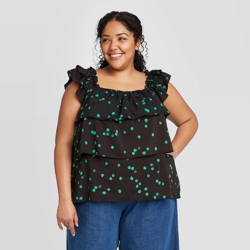 Women's Plus Size Floral Print Short Sleeve Blouse - Who What Wear Black 3X, Women's, Size: 3XL was $24.99 now $17.49 (30.0% off)