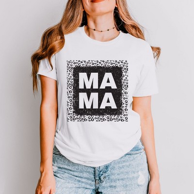 Simply Sage Market Leopard Mama Square Short Sleeve Tee - S - White