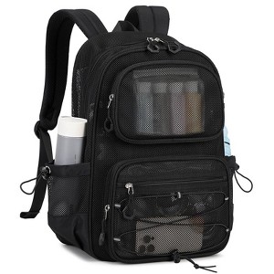 Mesh Backpack, Heavy Duty See Through Backpack Ultra-Lightweight Net Bookbag Breathable Transparent Bookbag for School Beach Sports Gym Travel, Black - 1 of 4