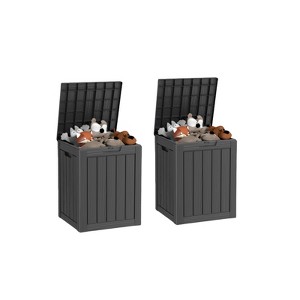 Naysaye Deck Boxes, 2-Piece 28 Gal Outdoor Storage Deck Box, Small Patio Storage Bin for Garden Tools, Black, 18.11"*16.93"*23.03" - 1 of 4