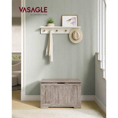 Heather Greige Rustic Particleboard Storage Chest Bench with Safety Hinges