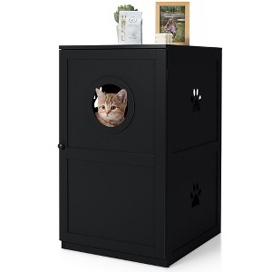 Costway 2-tier Litter Box Enclosure Furniture Hidden Cat House W/ Anti-toppling Device - 1 of 4