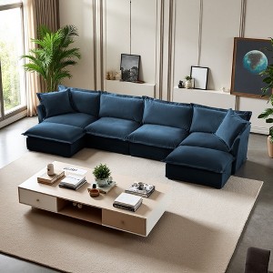 156.6" Chenille Slipcovered U-Shaped Modular Sectional Sofa with French Edges & Removable Covers - 1 of 4