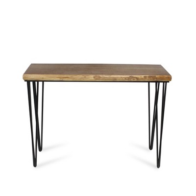 HomeRoots 42" Brown and Black Wood and Metal Distressed Console Table