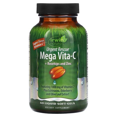 Irwin Naturals Urgent Rescue,  Mega Vita-C + Rosehips and Zinc, 60 Liquid Soft-Gels