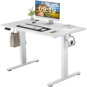 40 x 24 inch Electric Adjustment Desk with Hook, 2 Rear End Wiring Holes, Adjustable Height Desk, Home Office Computer Desk, Sit Stand Up Desk Brown - 1 of 4