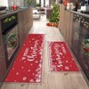 Chrismas Rug for Kitchen Livine Room Bedroom Christmas Printed Non Slip Washable Xmas Rug Low Pile Stain Resistant Area Rug Red 17x29 in and 17x47 in - 2 of 4