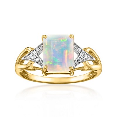 Ross-Simons Opal Ring With Diamonds in 14kt Yellow Gold