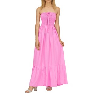 LA LEELA Women's Tube Dress Top Maxi Casual One Size Magenta Solid - 1 of 3