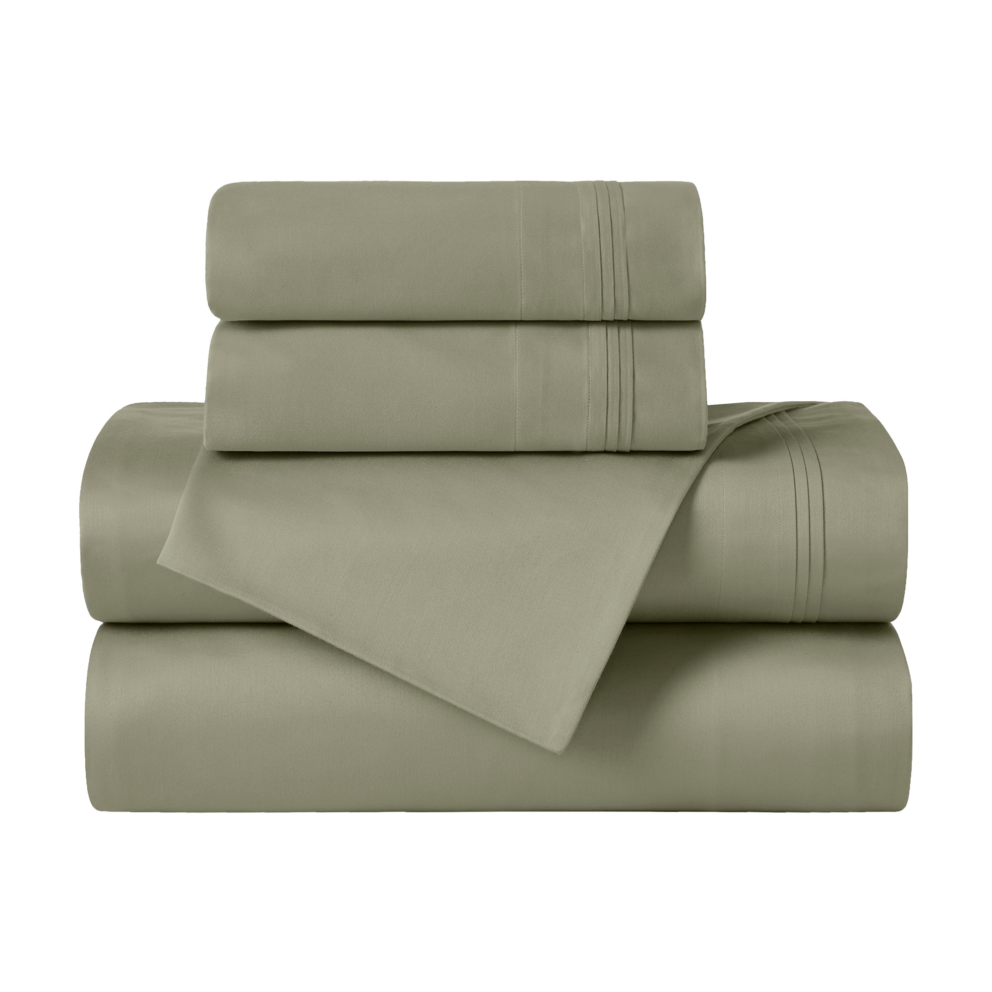 650 Thread Count Egyptian Cotton Sateen 4-Piece Deep Pocket Sheet Set Solid, Queen, Sage - Blue Nile Mills