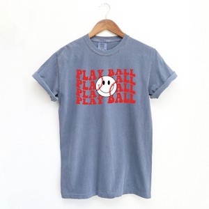 Simply Sage Market Women's Play Ball Stacked Smiley Face Short Sleeve Garment Dyed Tee - 1 of 2