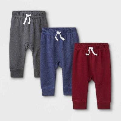 Image of Baby Boys' 3pk French Terry Jogger Pull-On Pants - Cat & Jack™ Maroon/Navy/Charcoal Gray