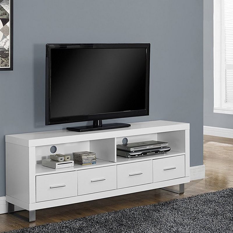 Monarch Contemporary Entertainment Center TV Stand w/ Storage, White (2 Pack), 3 of 7