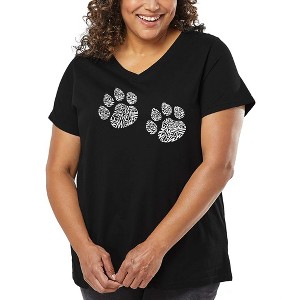 LA Pop Art Women's Word Art V-Neck - Meow Cat Prints - 1 of 4