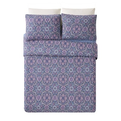 King Size Blue Cotton Reversible Quilt Set