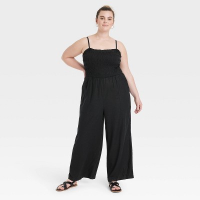 Women's Smocked Linen Maxi Jumpsuit - Universal Thread™ Black XXL