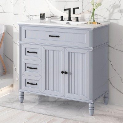Modern Bathroom Vanity with Ceramic Sink, Bathroom Cabinet with Drawers -Christopher Knight Home