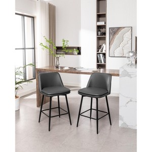 Okak Counter Height Bar Stools Set of 2 with 360° Swivel, Upholstered Linen Barstools with Back and Metal Legs, for Kitchen Island, Home Pub - 1 of 4