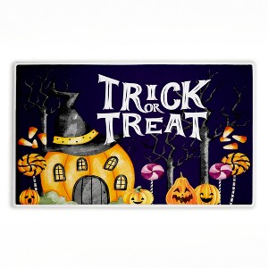 Stupell Industries Trick Or Treat Pumpkin House Printed Plush Bath Mat And Bath Rug, Design By Kim Allen, 18"X30" - 1 of 4