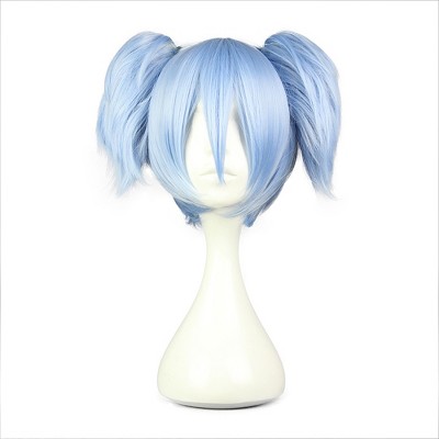 Unique Bargains Women's Wigs 12" Sky Blue with Wig Cap Short Hair Ponytail