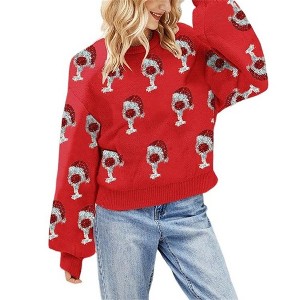 Coolmee Women's Casual Print Knitted Pullover Sweaters Long Sleeve Crew Neck Jumper Tops - 1 of 4