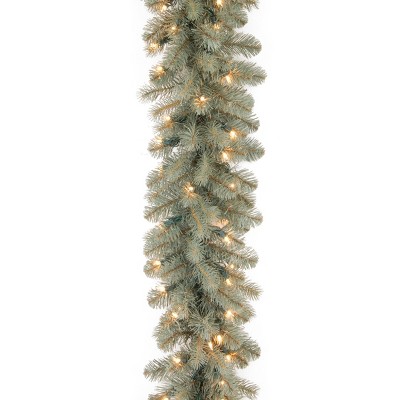 National Tree Company Pre-Lit Artificial Christmas Garland, Blue, Downswept Douglas Fir, White Lights, Plug In, Christmas Collection, 9 Feet