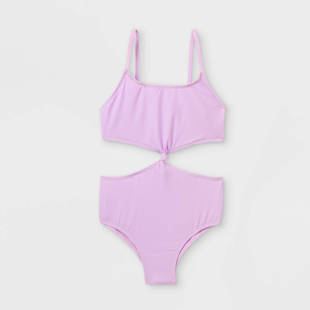 Girls' Ribbed One Piece Swimsuit - art class Purple L Plus