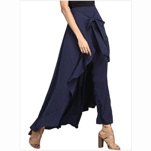 Coolmee Women's Trendy Casual Chiffon Elastic High Waist Pants Culottes Tie Front Ruffle Boho Flowy Maxi Skirts - 1 of 3