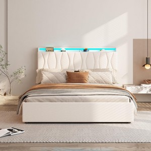 Lift Up Storage Bed Frame, Height Adjustable Storage Headboard with Charging Station - 1 of 4
