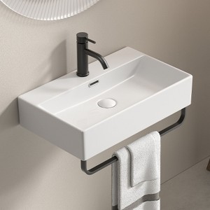 SEVOBAL Bathroom Sinks Wall Mount Vessel Ceramic Basin Modern Floating Design with Towel Rack for Small Bathrooms, White, 27.4"*18"*8.9" - 1 of 4