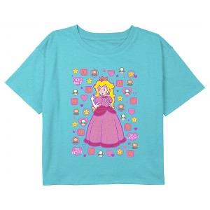 Girl's Nintendo Princess Peach Cute Icons Crop T-Shirt - 1 of 3