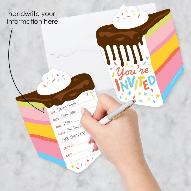 Big Dot of Happiness Cake Time - Shaped Fill-In Invitations - Happy Birthday Party Invitation Cards with Envelopes - Set of 12, 2 of 8