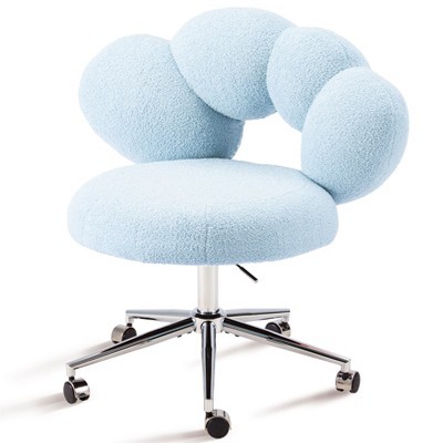 Rbied Armless Desk Chair Teddy Fabric Makeup Vanity Chair with Wheels & Adjustable Height, Cute Accent Chair for Bedroom Living Room Office