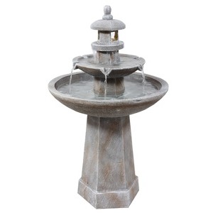 Sunnydaze 40"H Electric Polyresin 2-Tiered Pagoda Outdoor Water Fountain with LED Light - 1 of 4