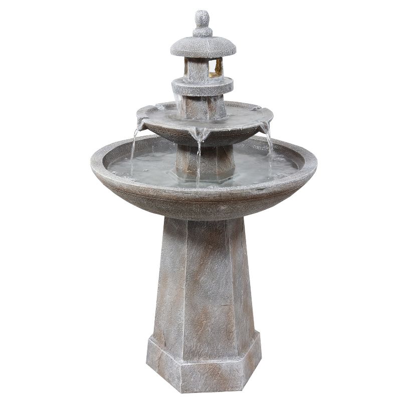Sunnydaze 40"H Electric Polyresin 2-Tiered Pagoda Outdoor Water Fountain with LED Light, 1 of 16