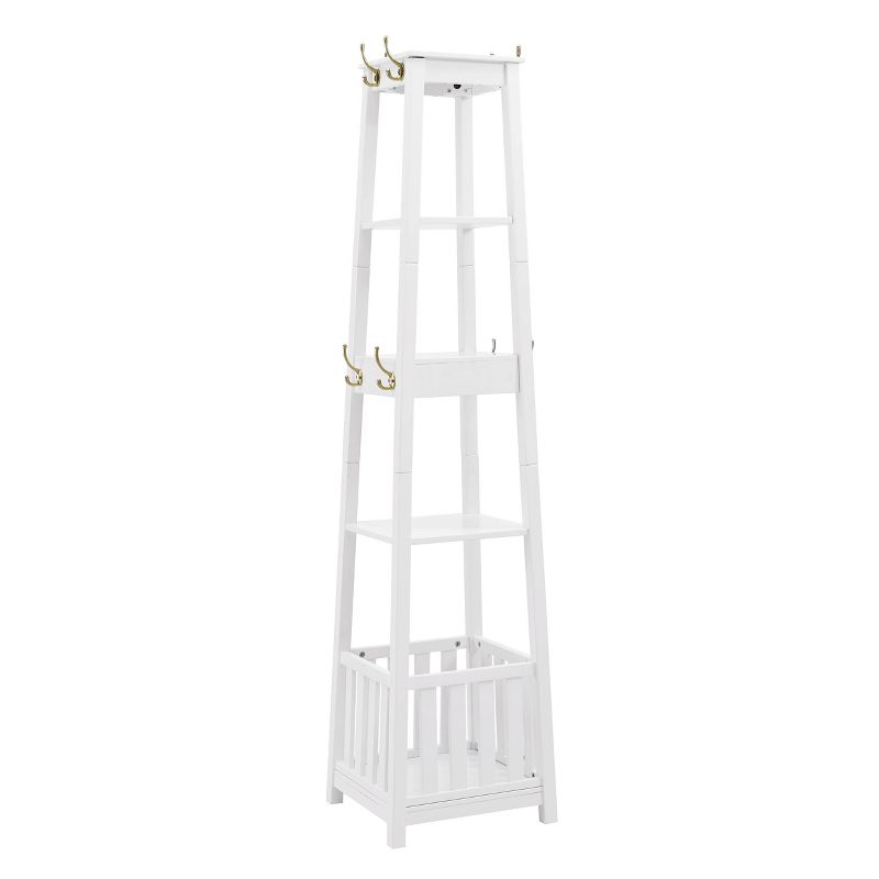 Peggy Transitional 10 Hooks 3 Shelves and a Drawer Pyramid Hall Tree Umbrella Storage White - Linon, 3 of 8