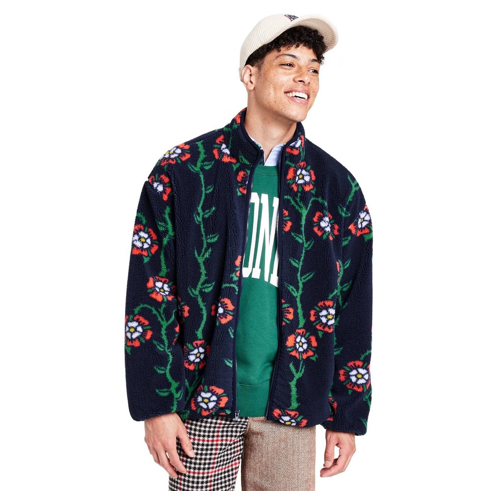 Men's Rose Print Fleece Zip Up Jacket - Rowing Blazers