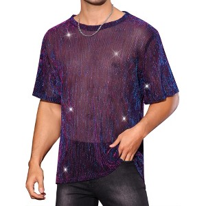 Lars Amadeus Men's See-Through Short Sleeve Party Holiday Shiny T-Shirt - 1 of 4