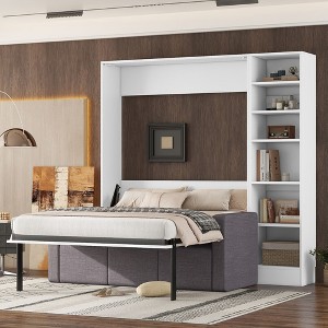 NicBex Full Size Murphy Bed Wooden Frame Murphy Bed Cabinet Morden Hideaway Wall Bed with Storage Shelves and Sofa for Guest Room, Gray - 1 of 4