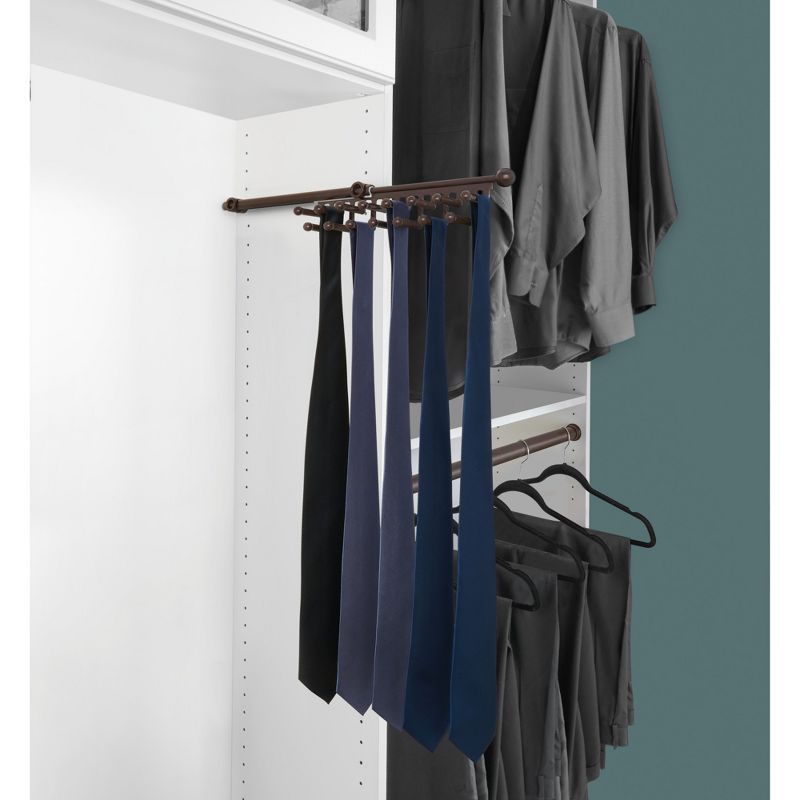 Rev-A-Shelf 14" Pull Out Closet Organization Rack for Belts, Ties & Scarves Accessories Storage Hanger with 11 Non-Slip Hooks, Bronze, CTR-14-ORB, 2 of 7