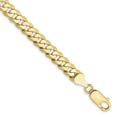Black Bow Jewelry Men's 6.25mm 10k Yellow Gold Flat Beveled Curb Chain Bracelet
